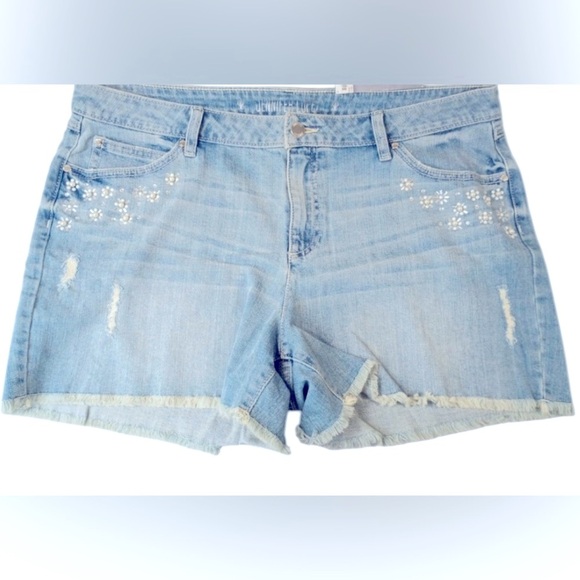 Jennifer Lopez Blue Jean Shorts Distressed Mid-Rise - Picture 1 of 4